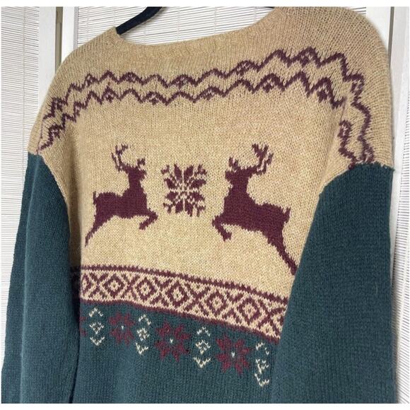 Polo Ralph Lauren Sweater hand knit Large ReinDeer Buck Fair Isle Wool Holiday - Picture 4 of 4